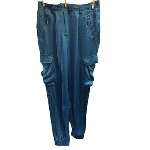 bebe X CO+CO sxz 6 Satin Jogger Tailored Cargo Style Emerald Teal Pants Y2k